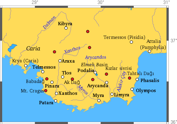 Main sites on the Lycian way
